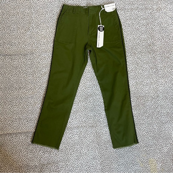 Celebrity Pink Olive Green High Rise Trousers Cropped Raw Hem Size 25 - Picture 6 of 6